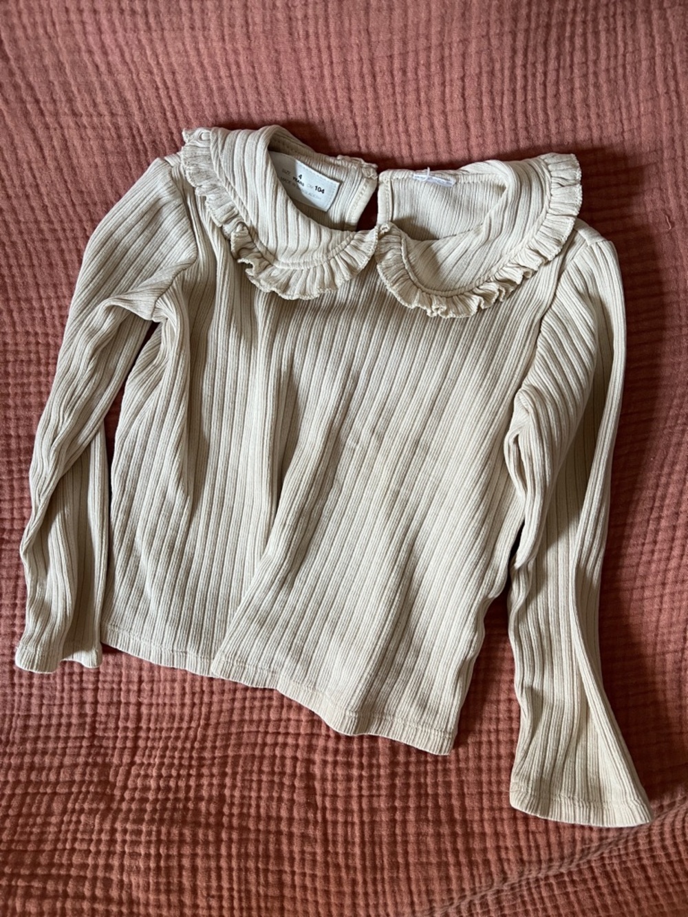 Zara Ribbed Long-Sleeve Top with Ruffle Collar - Picture 2 of 6